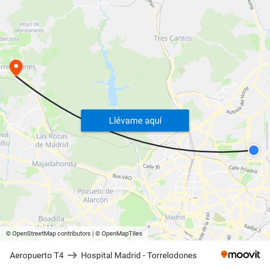 Aeropuerto T4 to Hospital Madrid - Torrelodones map