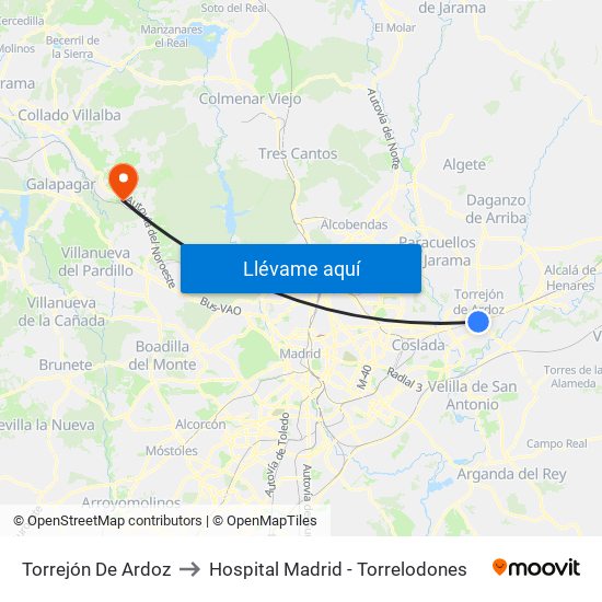 Torrejón De Ardoz to Hospital Madrid - Torrelodones map