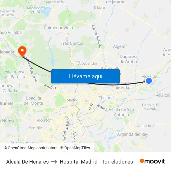 Alcalá De Henares to Hospital Madrid - Torrelodones map