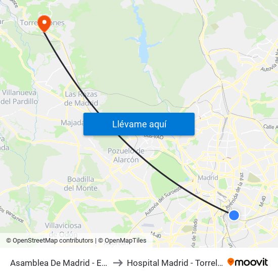 Asamblea De Madrid - Entrevías to Hospital Madrid - Torrelodones map