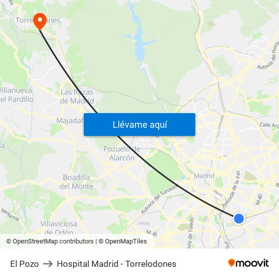 El Pozo to Hospital Madrid - Torrelodones map