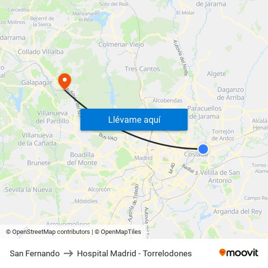 San Fernando to Hospital Madrid - Torrelodones map