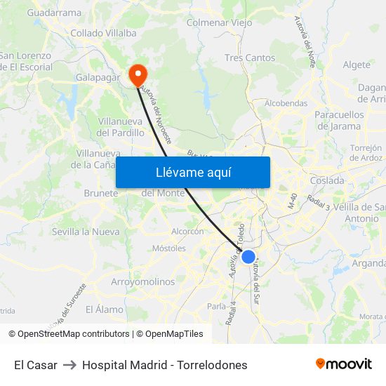 El Casar to Hospital Madrid - Torrelodones map