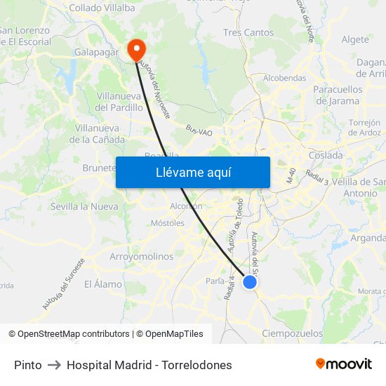 Pinto to Hospital Madrid - Torrelodones map