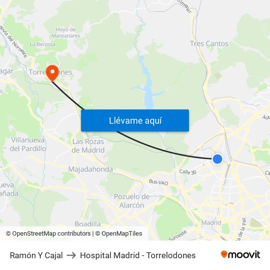 Ramón Y Cajal to Hospital Madrid - Torrelodones map