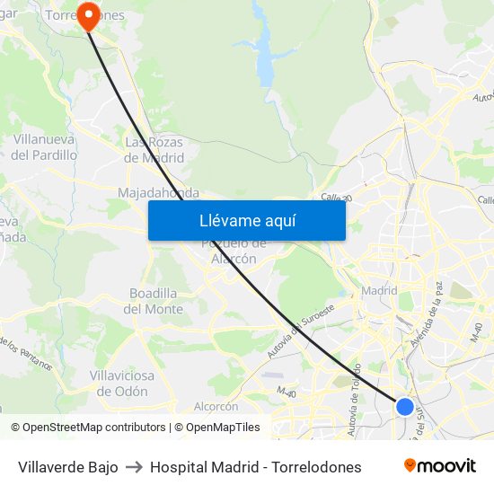 Villaverde Bajo to Hospital Madrid - Torrelodones map