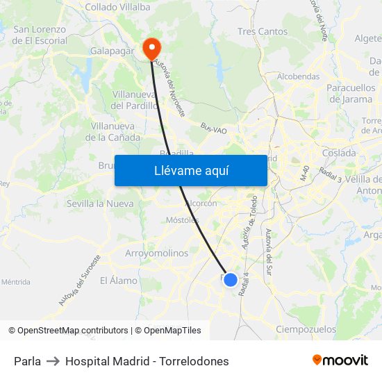 Parla to Hospital Madrid - Torrelodones map