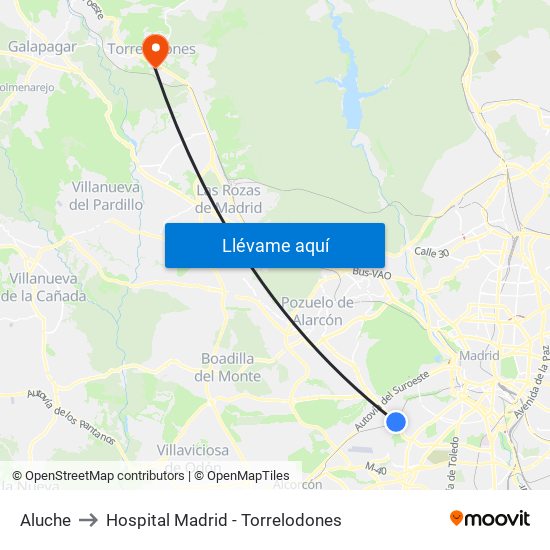 Aluche to Hospital Madrid - Torrelodones map