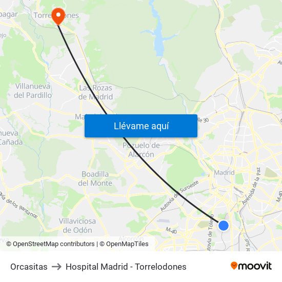 Orcasitas to Hospital Madrid - Torrelodones map