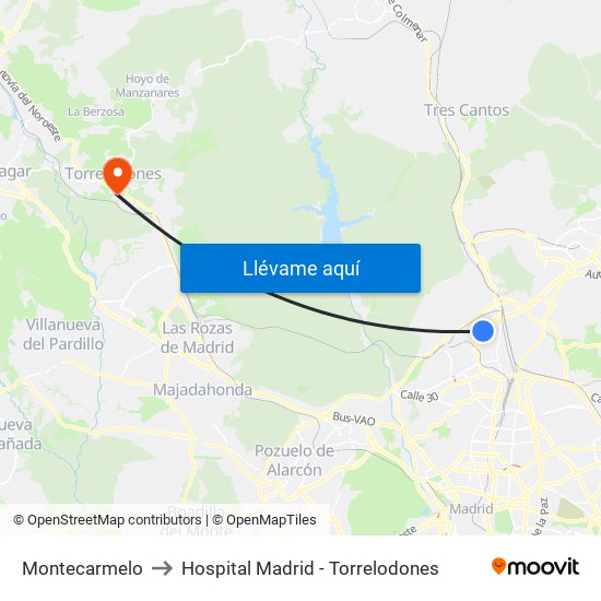 Montecarmelo to Hospital Madrid - Torrelodones map