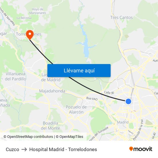 Cuzco to Hospital Madrid - Torrelodones map