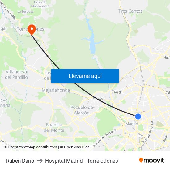 Rubén Darío to Hospital Madrid - Torrelodones map