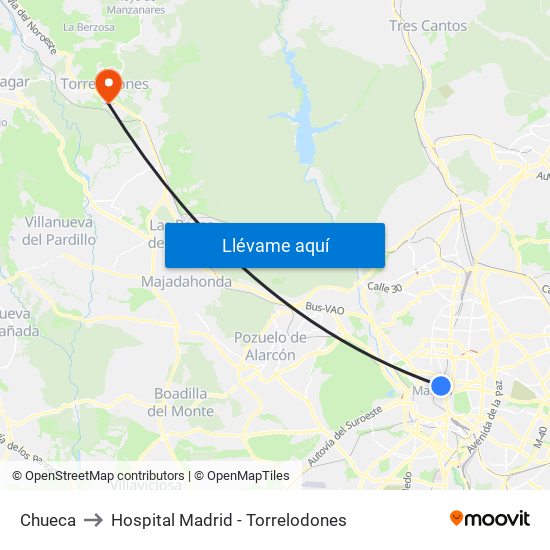 Chueca to Hospital Madrid - Torrelodones map