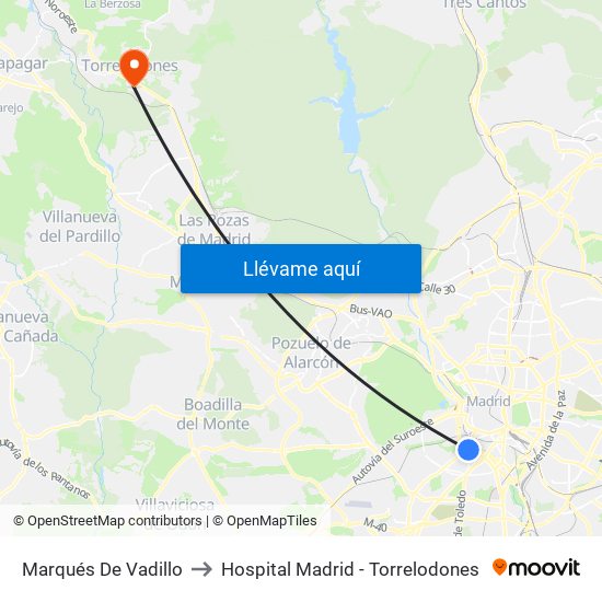 Marqués De Vadillo to Hospital Madrid - Torrelodones map