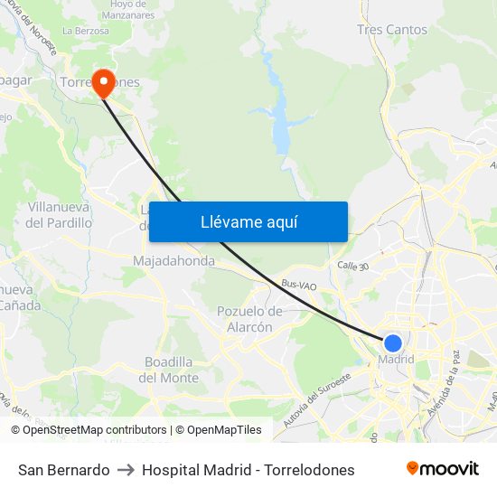 San Bernardo to Hospital Madrid - Torrelodones map