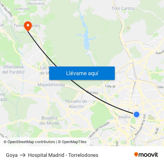 Goya to Hospital Madrid - Torrelodones map