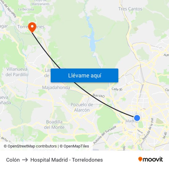 Colón to Hospital Madrid - Torrelodones map