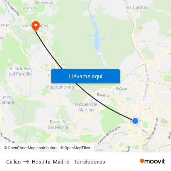 Callao to Hospital Madrid - Torrelodones map