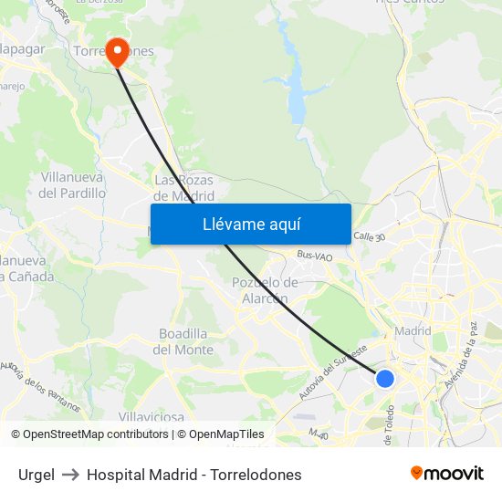 Urgel to Hospital Madrid - Torrelodones map