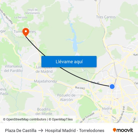 Plaza De Castilla to Hospital Madrid - Torrelodones map
