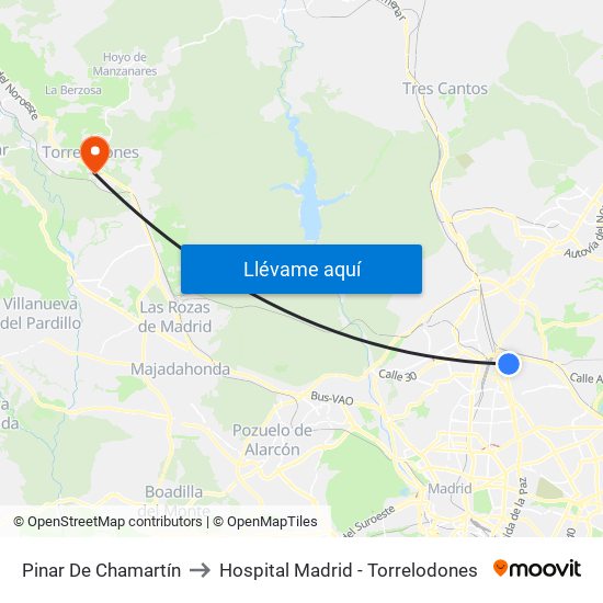Pinar De Chamartín to Hospital Madrid - Torrelodones map
