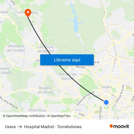 Usera to Hospital Madrid - Torrelodones map