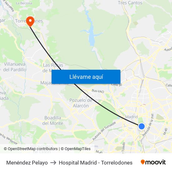 Menéndez Pelayo to Hospital Madrid - Torrelodones map