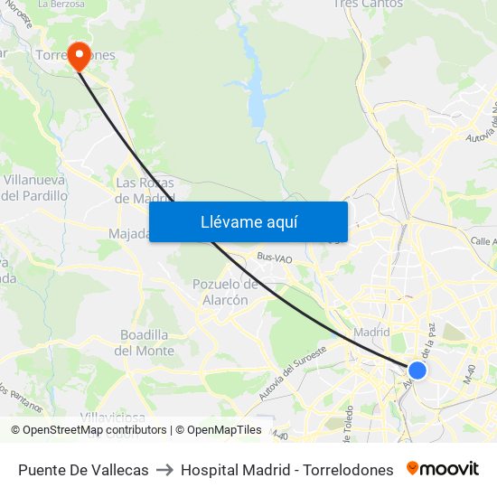 Puente De Vallecas to Hospital Madrid - Torrelodones map