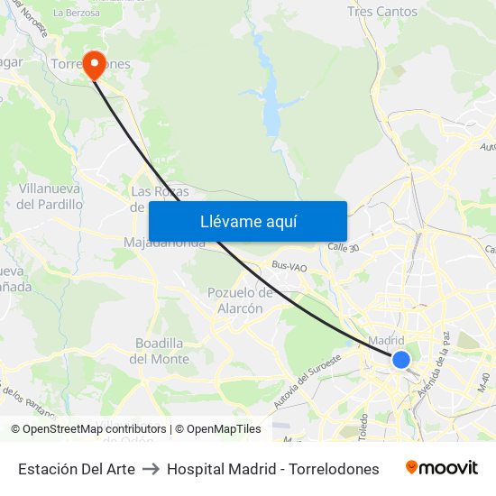 Estación Del Arte to Hospital Madrid - Torrelodones map