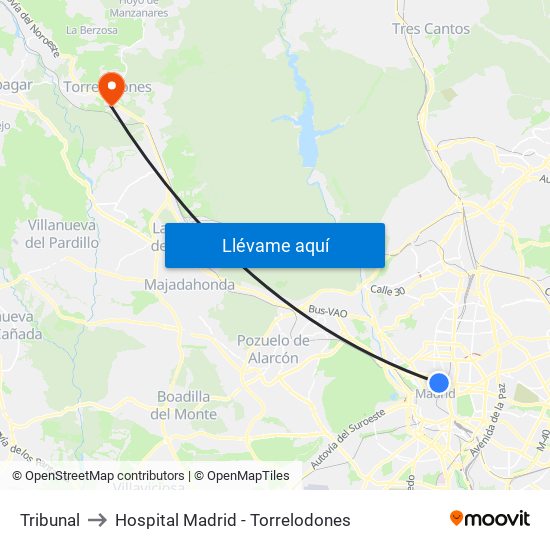 Tribunal to Hospital Madrid - Torrelodones map