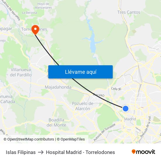 Islas Filipinas to Hospital Madrid - Torrelodones map