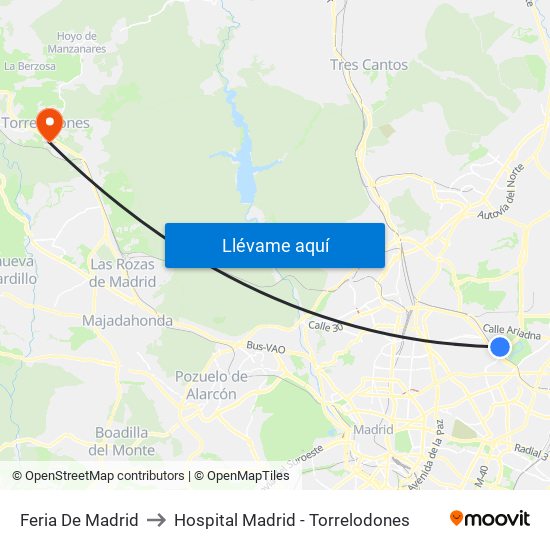 Feria De Madrid to Hospital Madrid - Torrelodones map