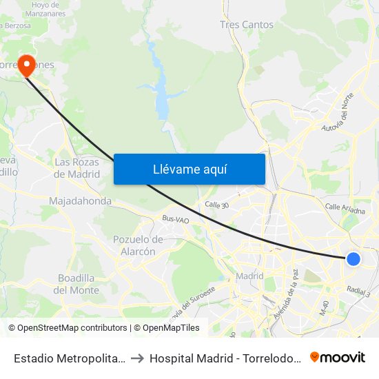 Estadio Metropolitano to Hospital Madrid - Torrelodones map