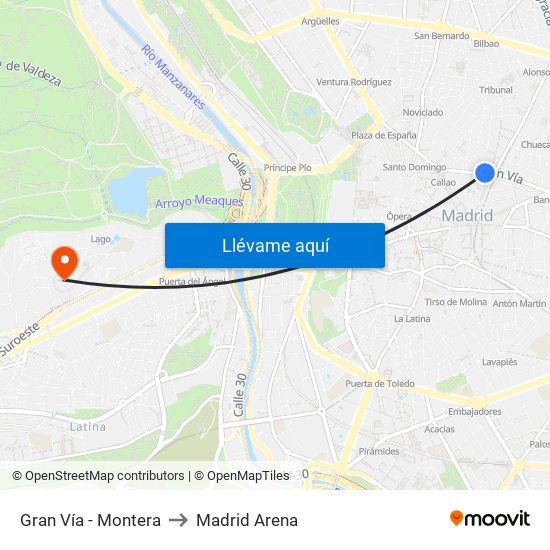 Gran Vía - Montera to Madrid Arena map