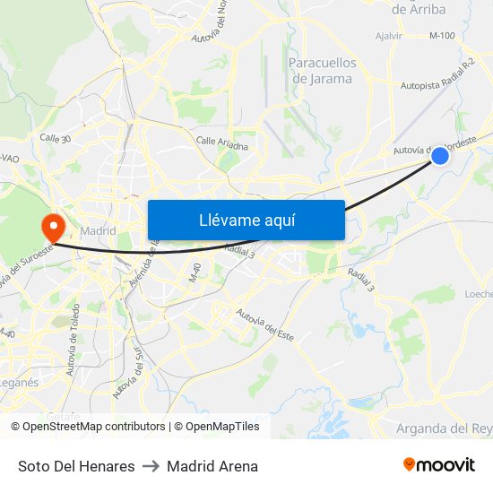 Soto Del Henares to Madrid Arena map