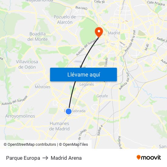 Parque Europa to Madrid Arena map