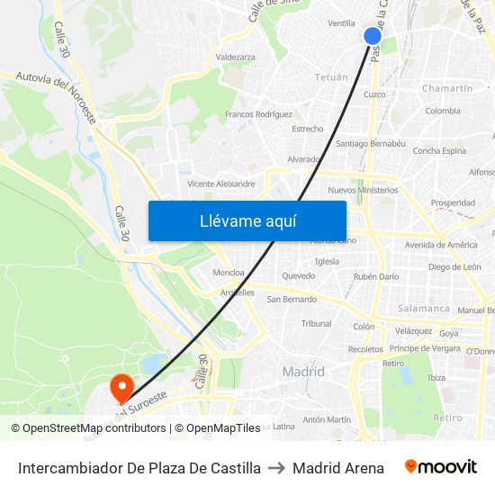 Intercambiador De Plaza De Castilla to Madrid Arena map