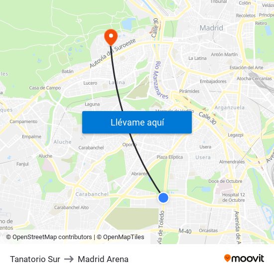 Tanatorio Sur to Madrid Arena map
