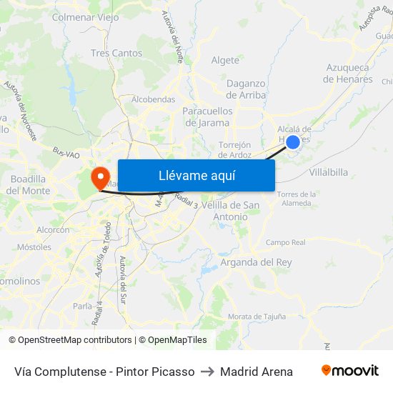 Vía Complutense - Pintor Picasso to Madrid Arena map