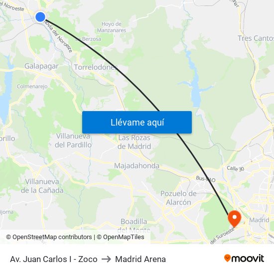 Av. Juan Carlos I - Zoco to Madrid Arena map