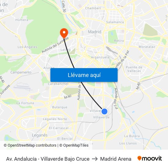 Av. Andalucía - Villaverde Bajo Cruce to Madrid Arena map