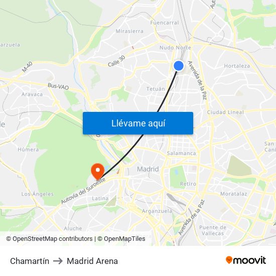 Chamartín to Madrid Arena map