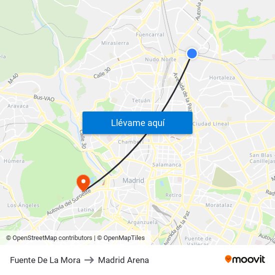 Fuente De La Mora to Madrid Arena map