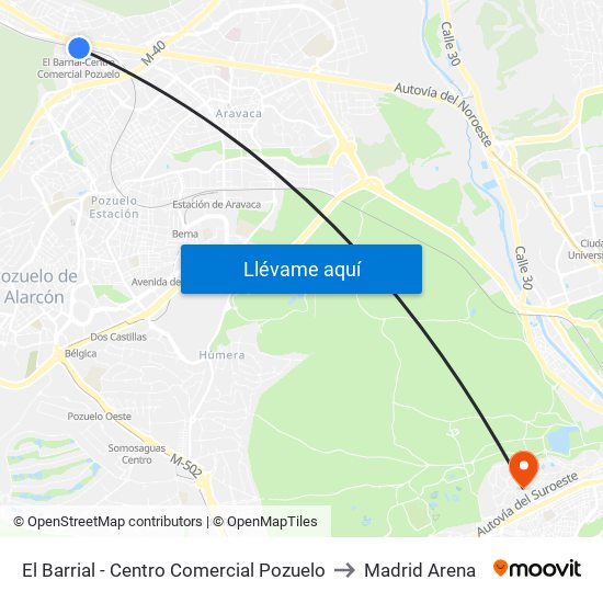 El Barrial - Centro Comercial Pozuelo to Madrid Arena map