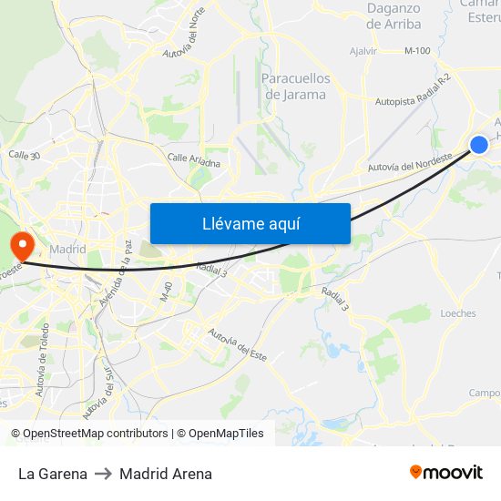 La Garena to Madrid Arena map