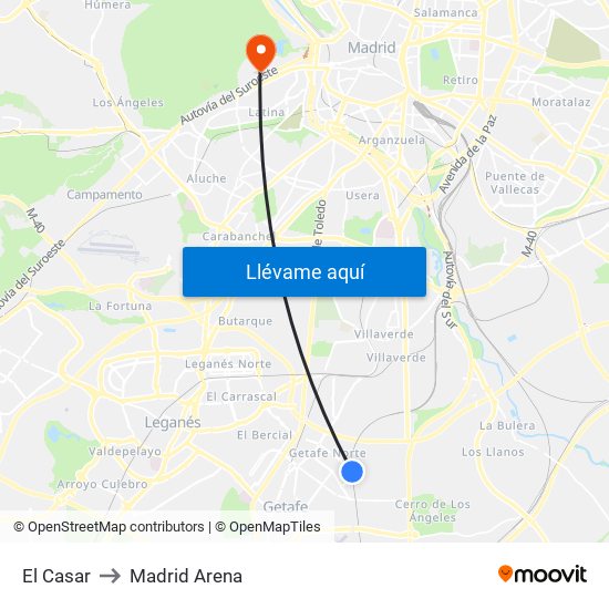 El Casar to Madrid Arena map