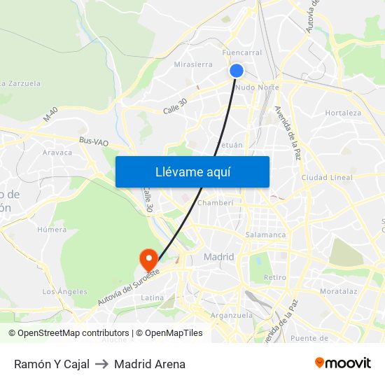 Ramón Y Cajal to Madrid Arena map