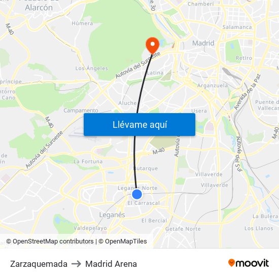 Zarzaquemada to Madrid Arena map