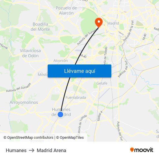 Humanes to Madrid Arena map