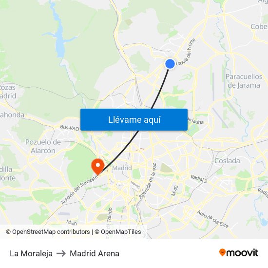 La Moraleja to Madrid Arena map